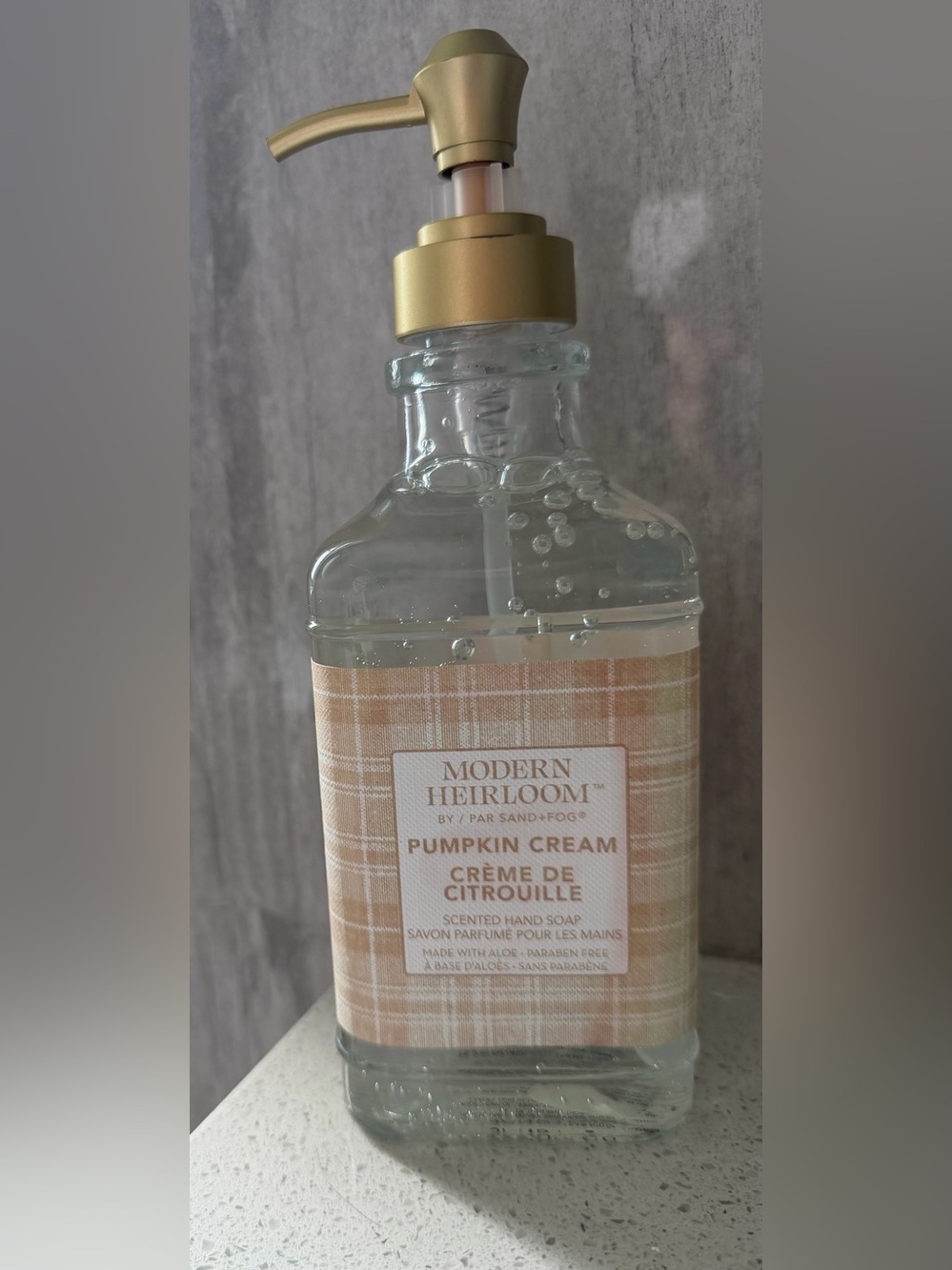 ✨New✨Modern Heirloom (Sand + Fog) Pumpkin Crème Hand Soap (450 mL glass bottle)